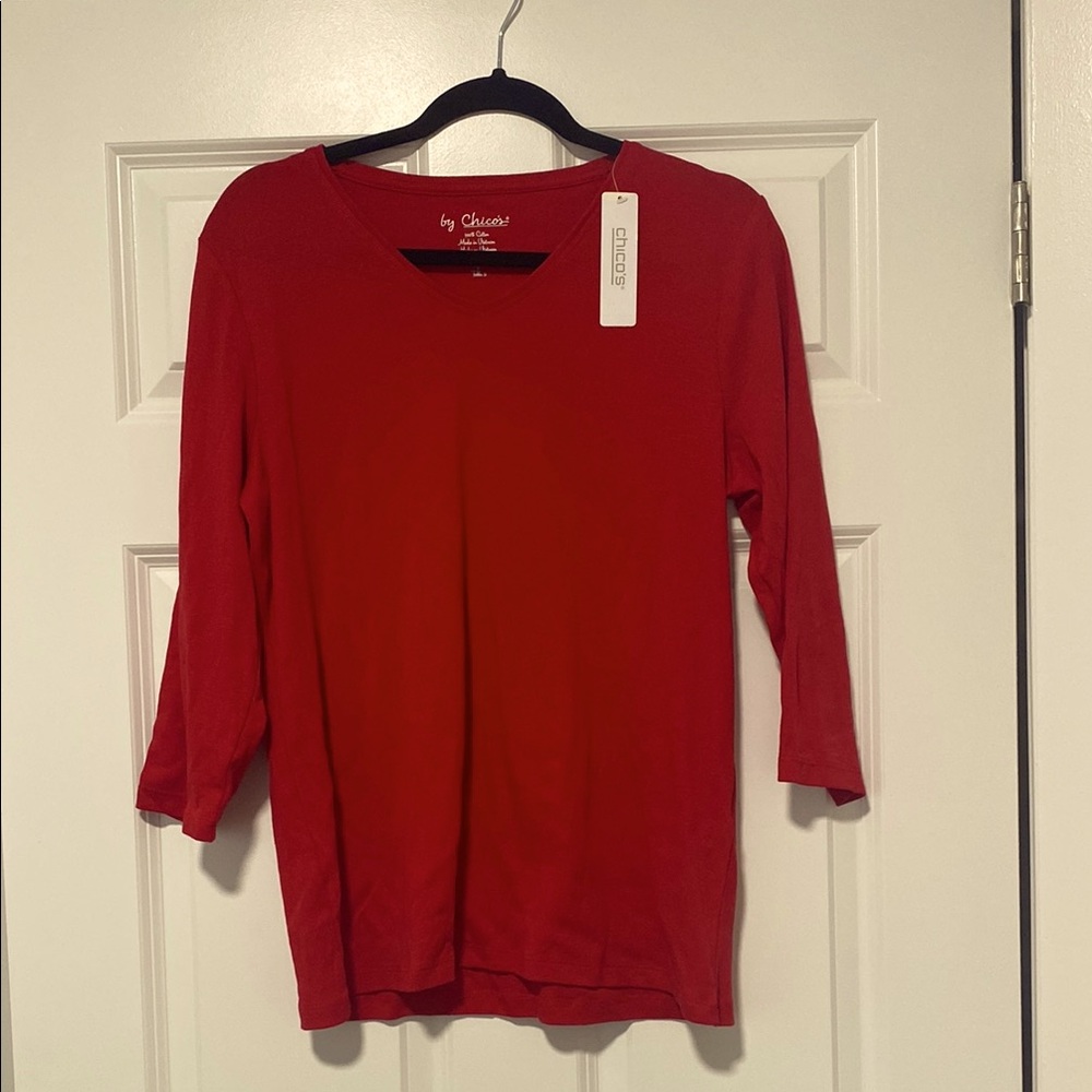 Chico's Red 3/4 Sleeve T Shirt
